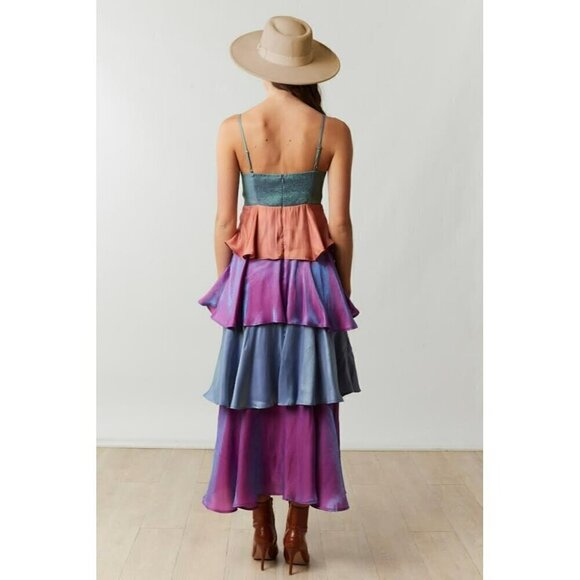 Harvest Hour Tiered Colorblock Dress in Emerald/Purple - Picture 3 of 7